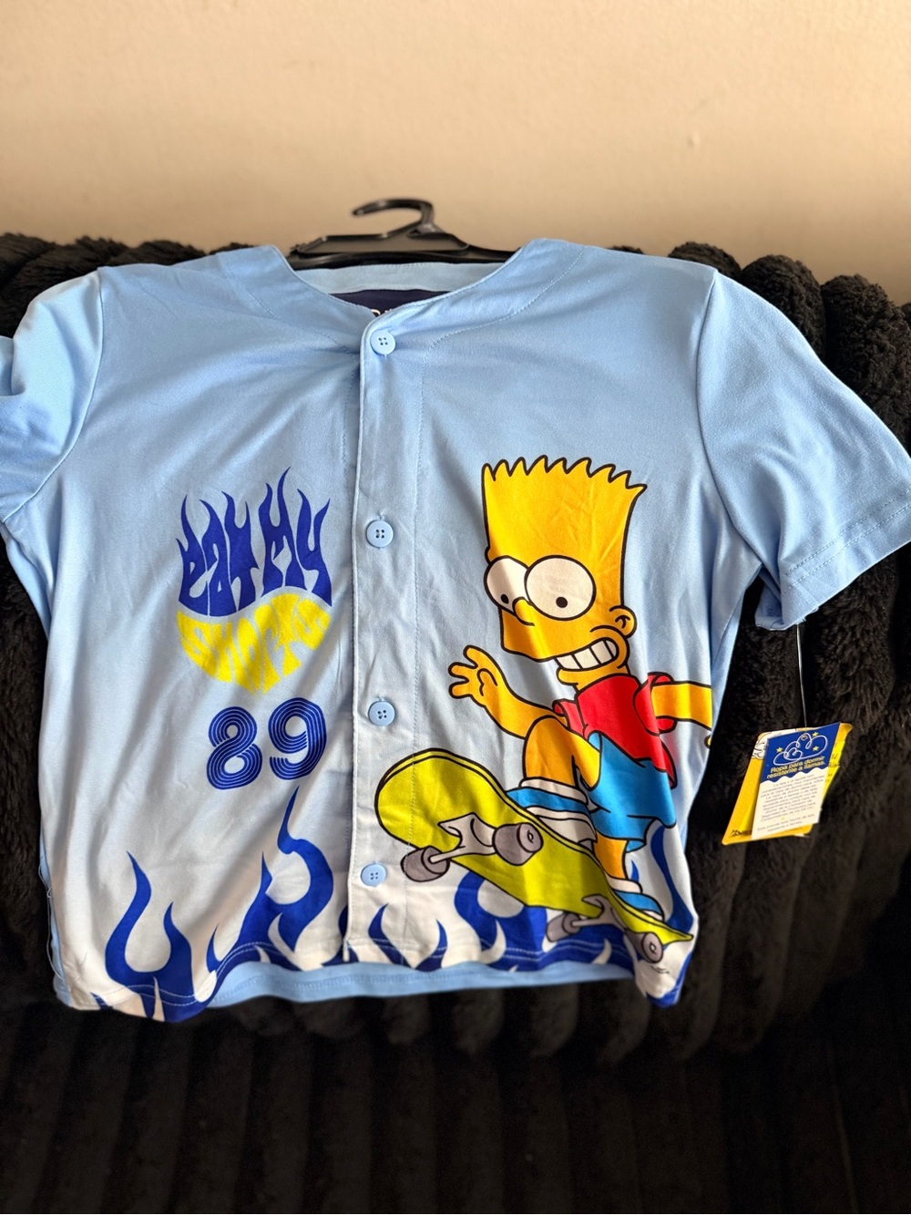 The Simpsons Bart Skateboard Light Blue Button-Down Kids Shirt